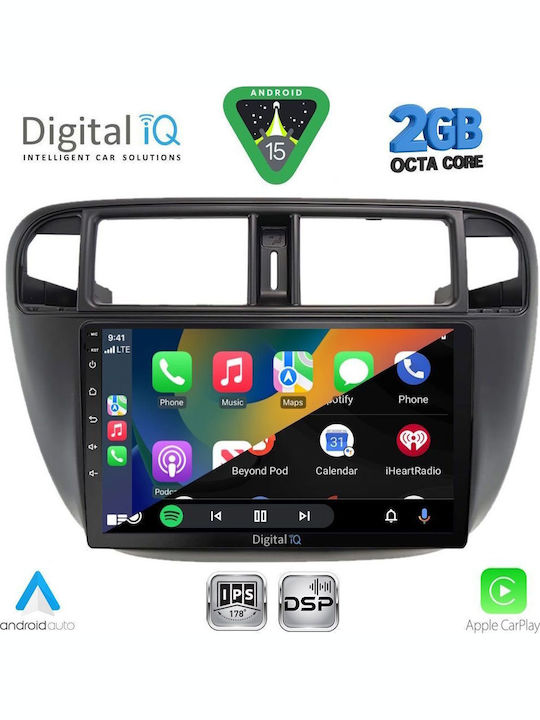 Digital IQ Car Audio System for Honda Civic 1995-2001 with A/C Bluetooth USB WiFi GPS Apple CarPlay Android Auto with 9" Touch Screen
