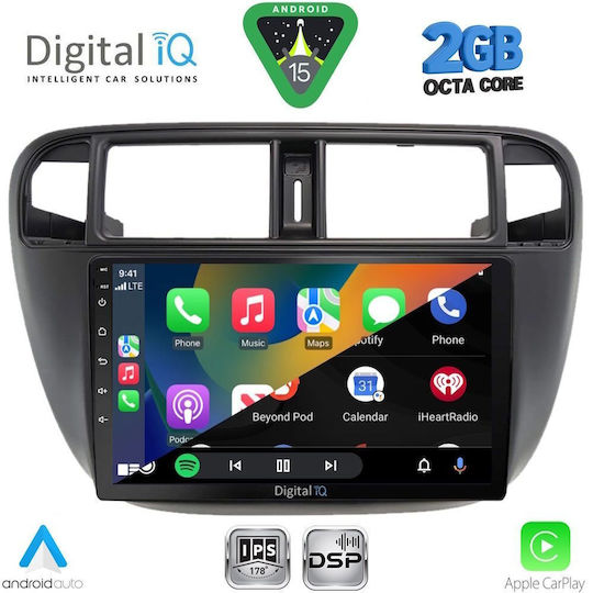 Digital IQ Car Audio System for Honda Civic 1995-2001 with A/C Bluetooth USB WiFi GPS Apple CarPlay Android Auto with 9" Touch Screen