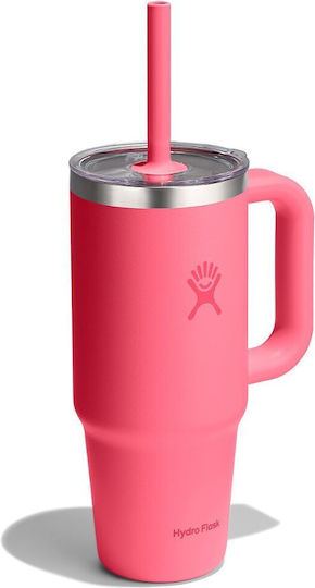 Hydro Flask Handled Tumbler Θερμός Ανοξείδωτο 710ml Popstar Pink με Καλαμάκι και Λαβή