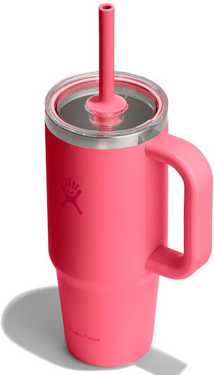 Hydro Flask Handled Tumbler Θερμός Ανοξείδωτο 710ml Popstar Pink με Καλαμάκι και Λαβή