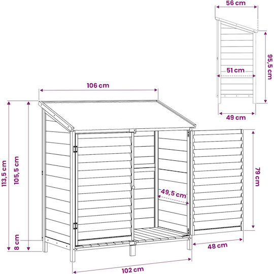 Wooden Garden Shed White M1.06xW0.56xH1.135m