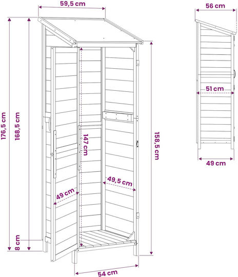 Wooden Garden Shed M0.595xW0.56xH1.765m
