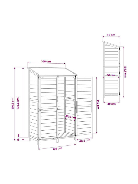 Wooden Garden Shed M1.065xW0.56xH1.76m