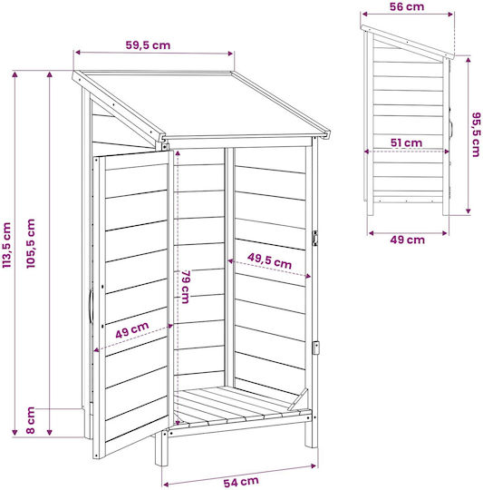 Wooden Garden Shed White 0.59x0.56x1.135m