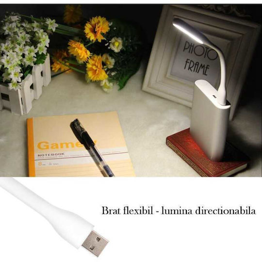 Lampă Led Mini Portabilă 1.2w Braț Flexibil Alimentare Usb Albă 16 Cm
