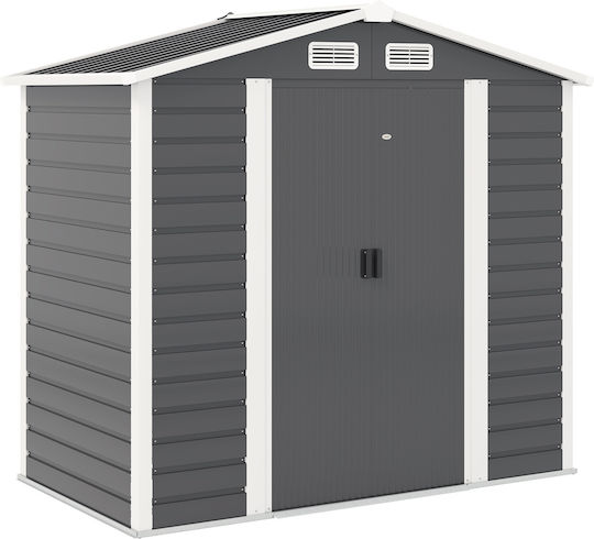 Outsunny Metall Gartenhaus Schiebetüren Schloss Schlüssel 2,1x1,2x1,9m Dunkelgrau 84h-225v00cg
