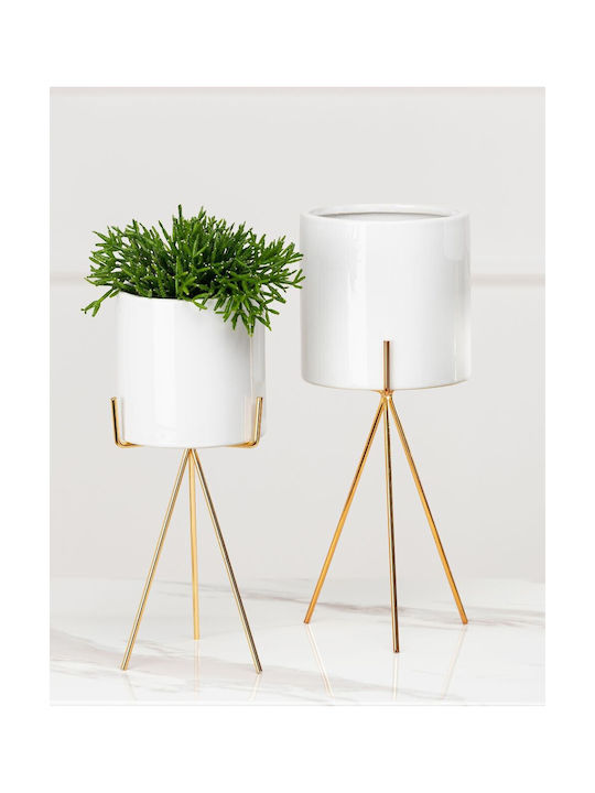 HowHomely Keramik Blumentopf Weiß 28cm