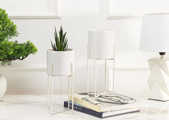 HowHomely Ghiveci De Flori Ceramic Alb