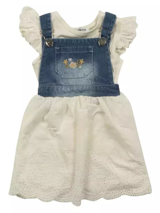 Children's Dress Sleeveless Denim Set with Blouse White