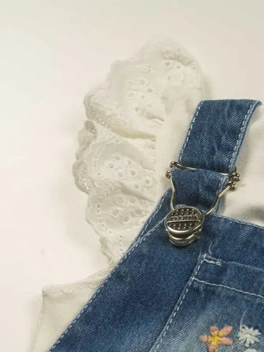 Children's Dress Sleeveless Denim Set with Blouse White