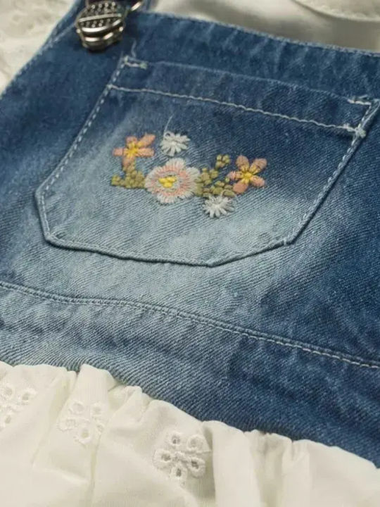 Children's Dress Sleeveless Denim Set with Blouse White