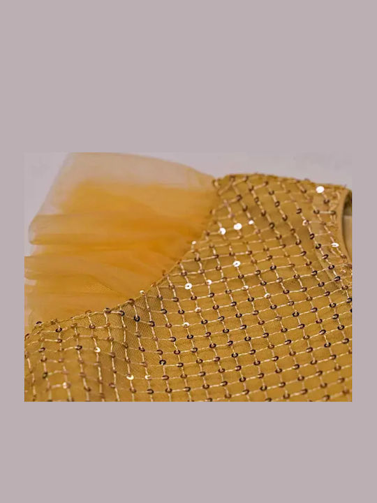 Children's Dress Short Sleeve with Sequins Gold