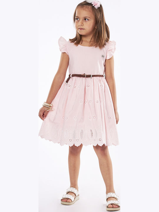 Mädchenkleid Kurzärmelig mit Spitze Set aus 2 mit Zubehör Rosa