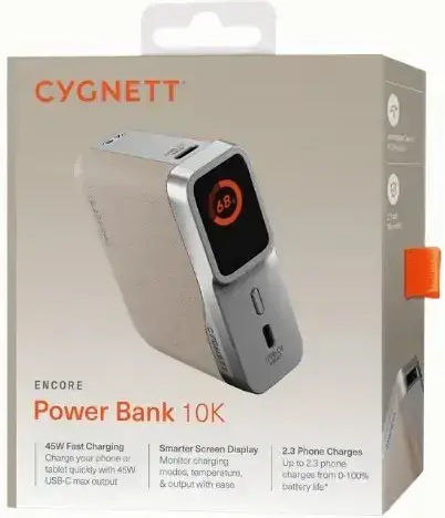 Cygnett Encore Power Bank 10000mAh 45W With USB-A Output Port And 2 USB-C Output Ports Ivory