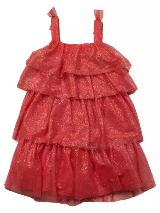 Children's Dress Short Sleeve Tulle Coral