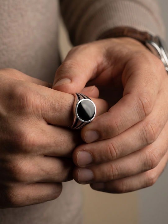 Kiriakos Gofas Men's Ring with Stones and Enamel from Silver