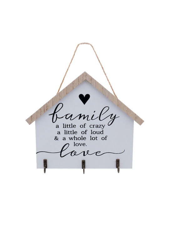 Uncle George Hanging Wall Decoration Wood with Metal Key Hooks House Shape Black Color 23.5x1x20cm White