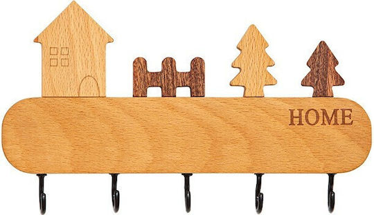 Suport de Chei de Perete din Lemn cu 5 Compartimente 13.5x23cm Suport de Chei de Perete din Lemn cu 5 Compartimente 13.5x23cm