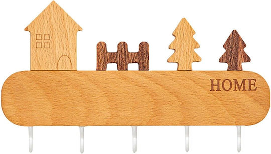 Suport de Chei de Perete din Lemn cu 5 Compartimente 13.5x23cm Suport de Chei de Perete din Lemn cu 5 Compartimente 13.5x23cm