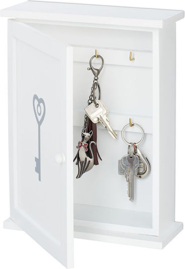 Wooden Key Storage Box 6 Hooks Dimensions 29 X 22 X 8 Cm White Relaxdays