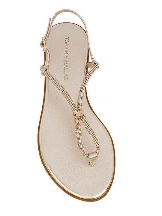 Leather Women's Flat Sandals Gold