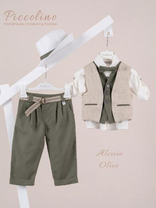 Piccolino Baptism Suit with Vest for Boys Linen Alessio Green