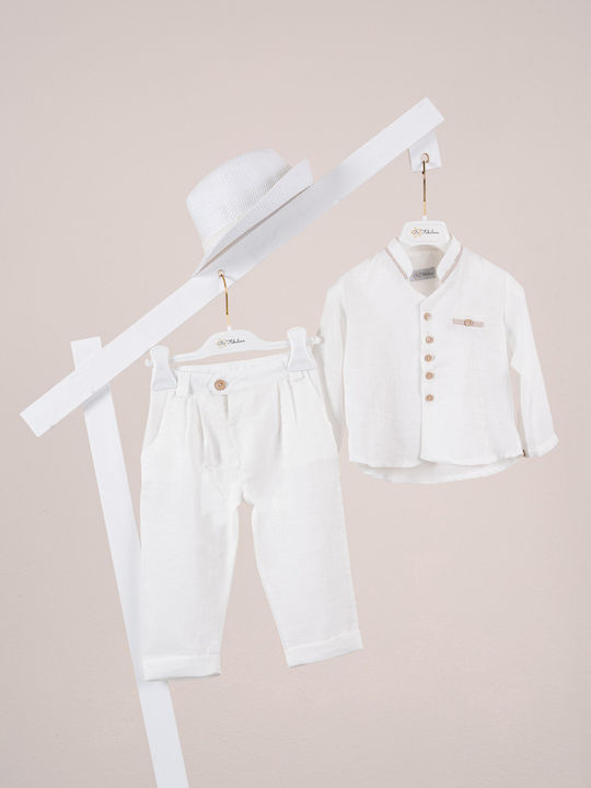 Piccolino Baptism Suit for Boys Linen Parker White AG26S103 Offwhite