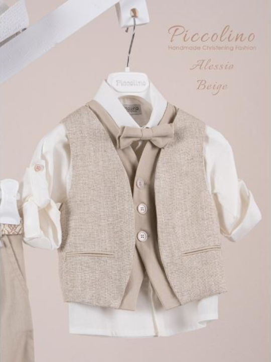 Piccolino Baptism Suit with Vest for Boys Linen Alessio Beige