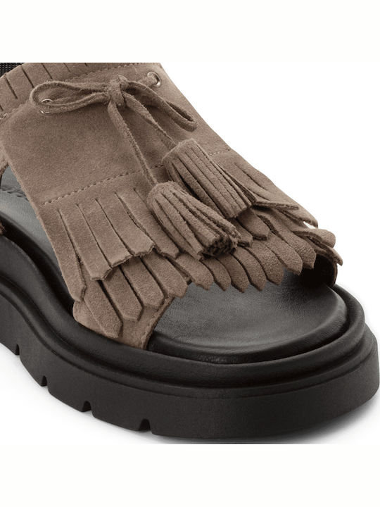 Damen Flache Sandalen Grau