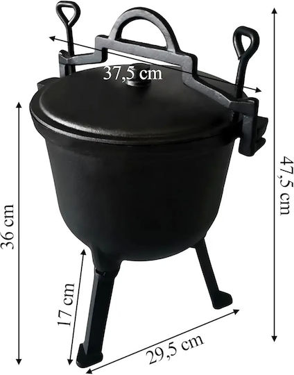 Oală Din Fontă Zola 10 L 3 Picioare Capac Inclus 37.5 X 47.5 Cm Neagră