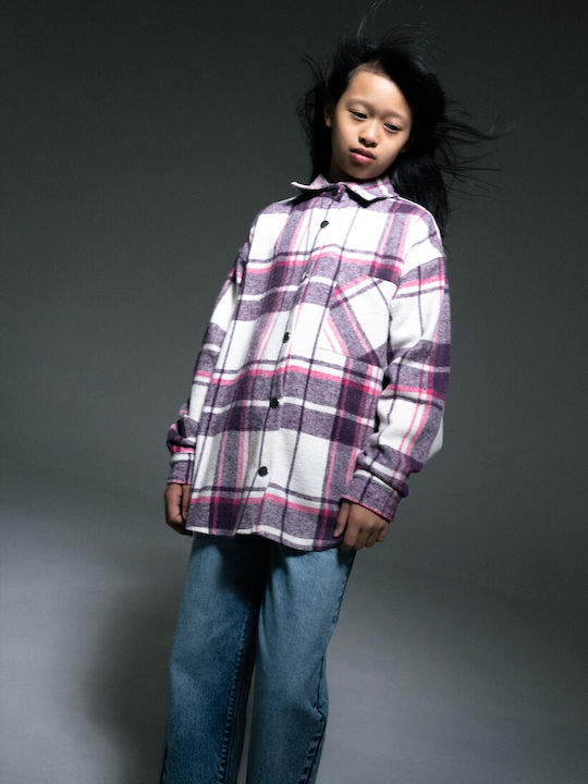 Kids Checked Shirt Long Sleeve White