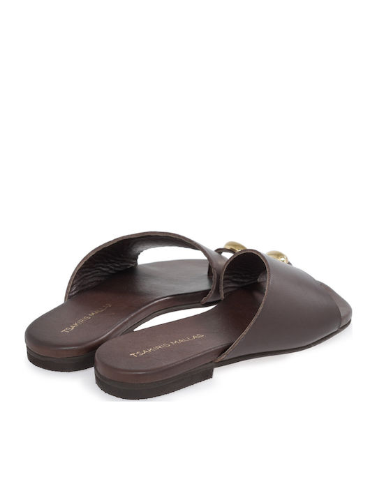 Leather Women's Flat Sandals Brown