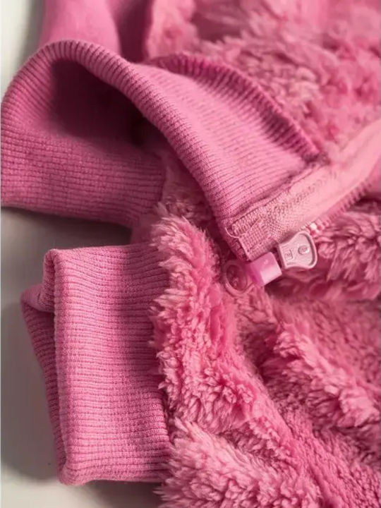 Kinderstrickjacke Pelz mit Kapuze Fuchsia