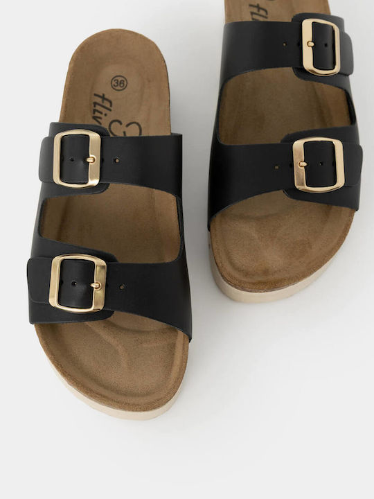 Дамски Анатомични Кожени Сандали Flatforms Черни