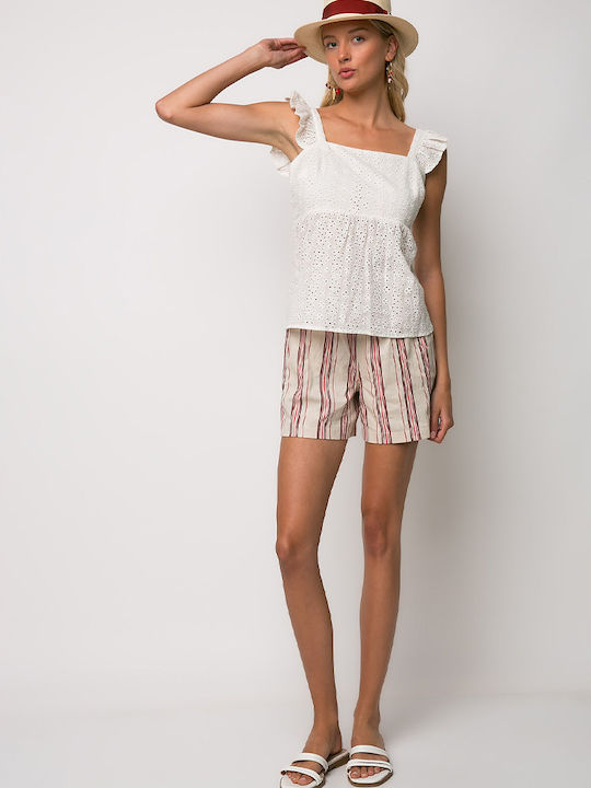 Damen Bluse Baumwolle mit Spaghetti-Träger Weiß