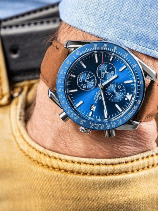 Giewont Sapphire Ceas Barbatesc 44mm Cronograf Cu Baterie Cu Curea Din Piele Maro