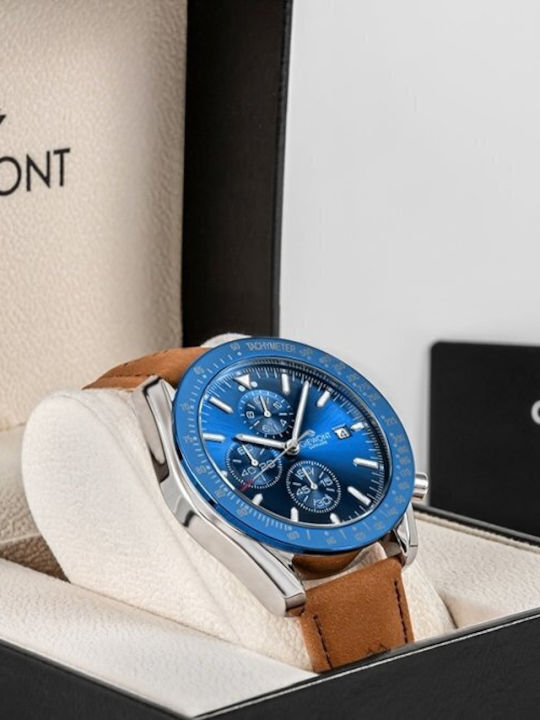 Giewont Sapphire Ceas Barbatesc 44mm Cronograf Cu Baterie Cu Curea Din Piele Maro
