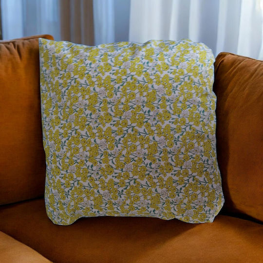 Oxygen Μαξιλαροθήκη Eco Text Fabric Κίτρινη 45x45εκ.