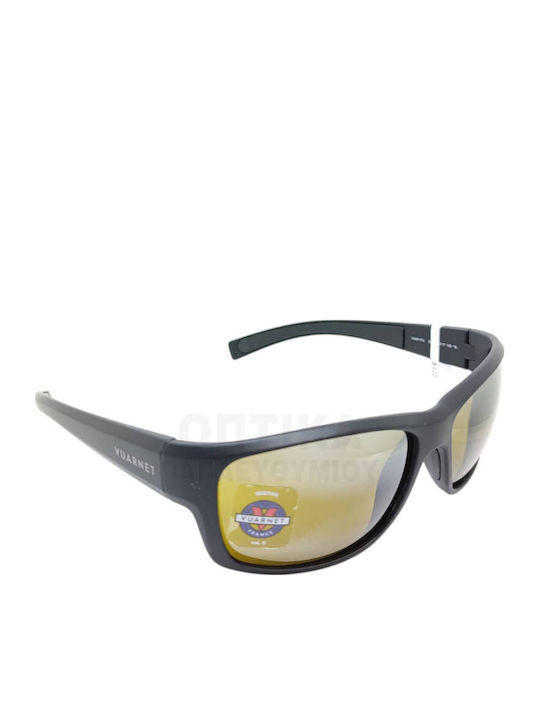 Racing Male Sunglasses With Black Horn-Rimmed Frame And Yellow Polarized Mirror Lens