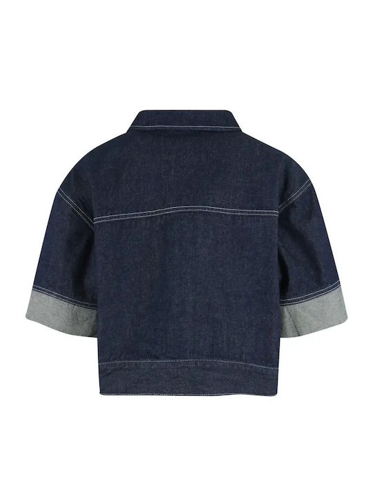 Women's Cotton Short Sleeve Blouse Blue