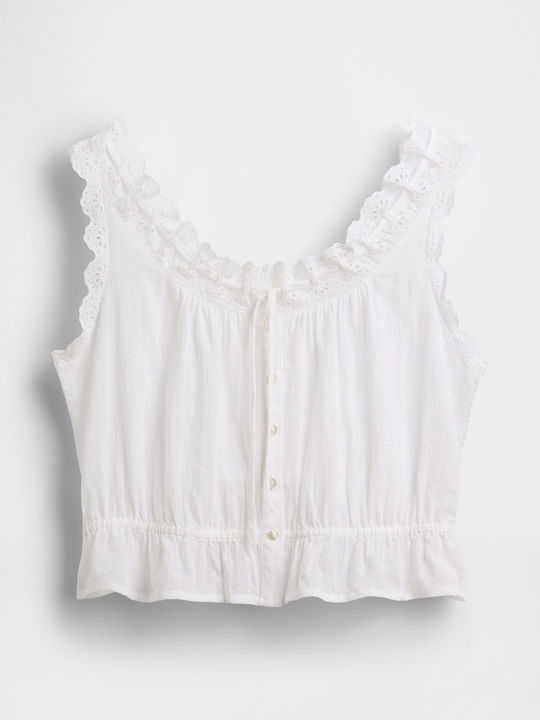Γυναικείο Crop Top Βαμβακερό με Δαντέλα Fresh White