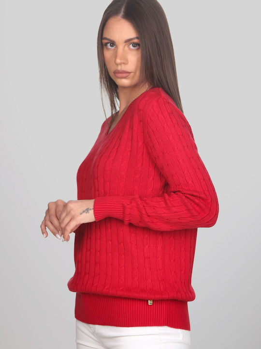 Women's Blouse with V-Neck Red