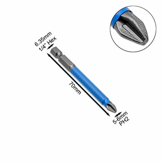 Magnetic Screwdriver Bits Cross PH2 Length 70mm 1/4" Hex 6.35mm 10 Pieces Ouruisi Star
