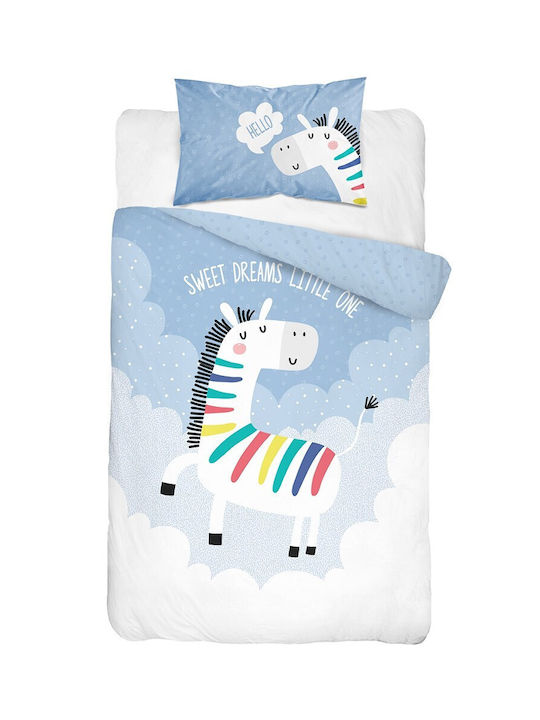 Detexpol Set Cearceaf Pentru Bebeluş Cu Faţă De Pernă Albastru Alb 90x120cm