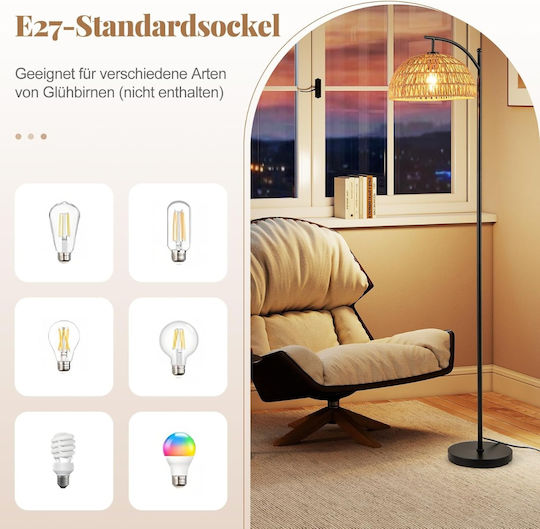Costway Floor Lamp Height 160cm with Socket for E27 Bulb Black