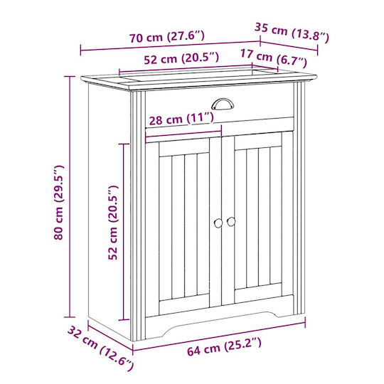 vidaXL Πάγκος με Νιπτήρα Μ70xΒ35xΥ80cm Λευκό Και Καφέ