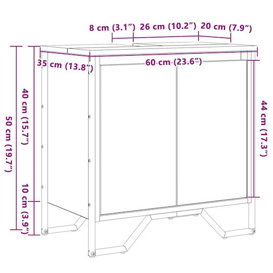 vidaXL Countertop without Sink L60xW35xH50cm Old Wood