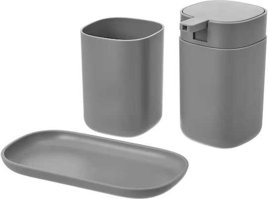 HowHomely Set Accesorii Baie Plastic Gri 3 Bucăți
