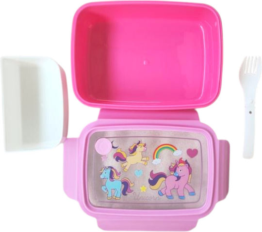 Dorosimo Plastic Kids' Food Container Unicorns 0.88 Litre Pink
