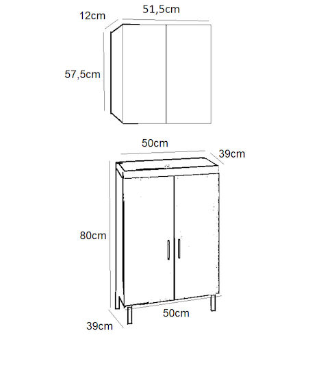 Drop Roma 50 Countertop with Sink & Mirror L50xW39xH80cm White